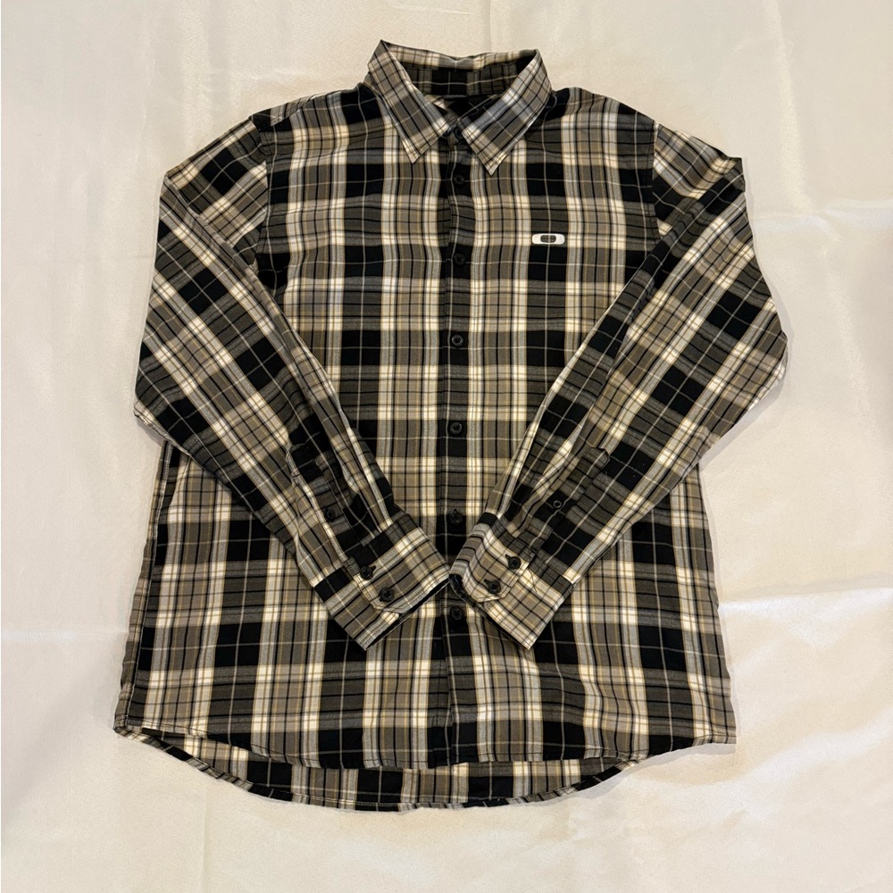 Oakley Black and Cream Plaid Long-Sleeve Button-Down Shirt